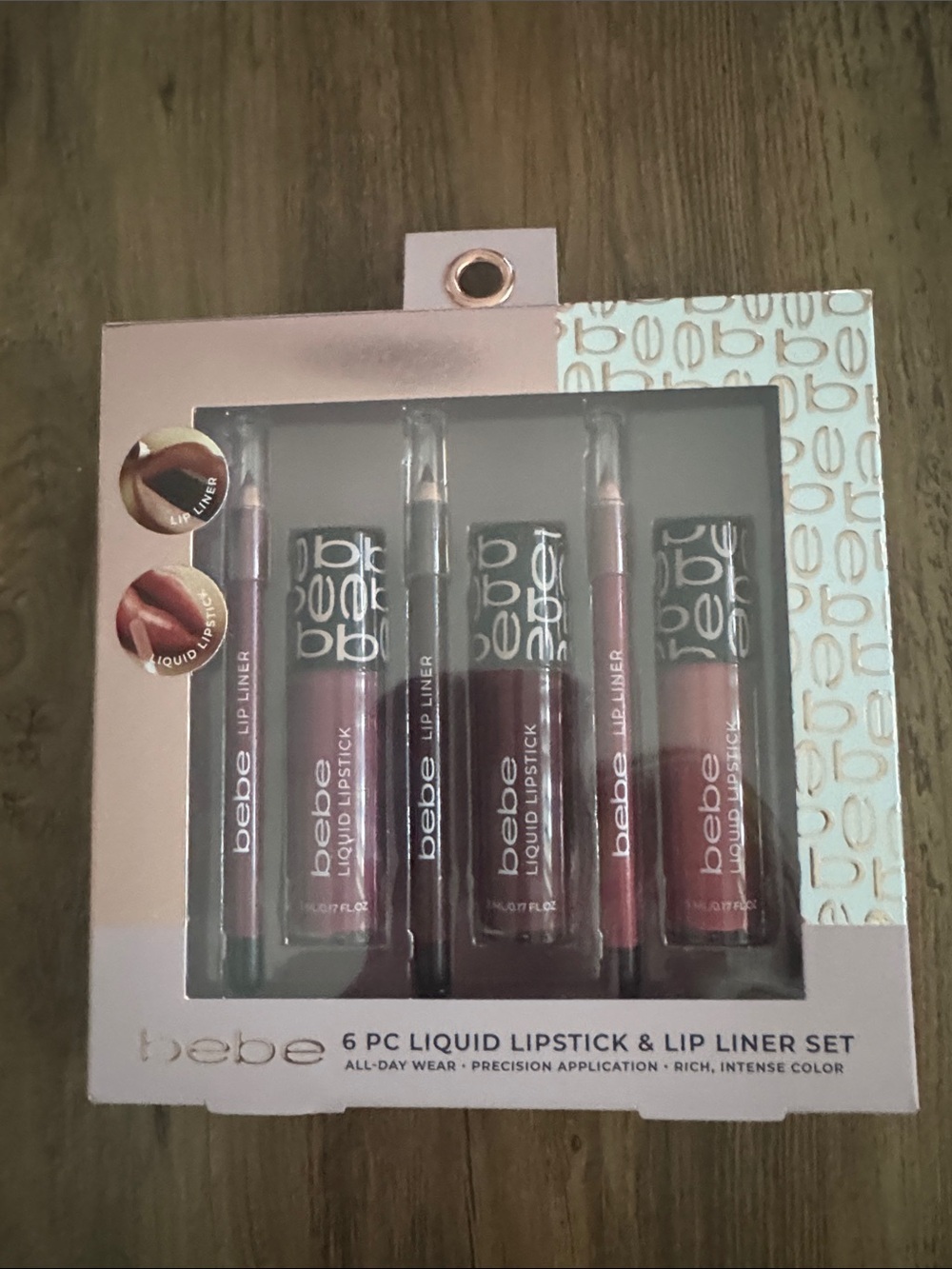 bebe Liquid Lipstick & Lip Liner Set - Pink, Mauve, Berry